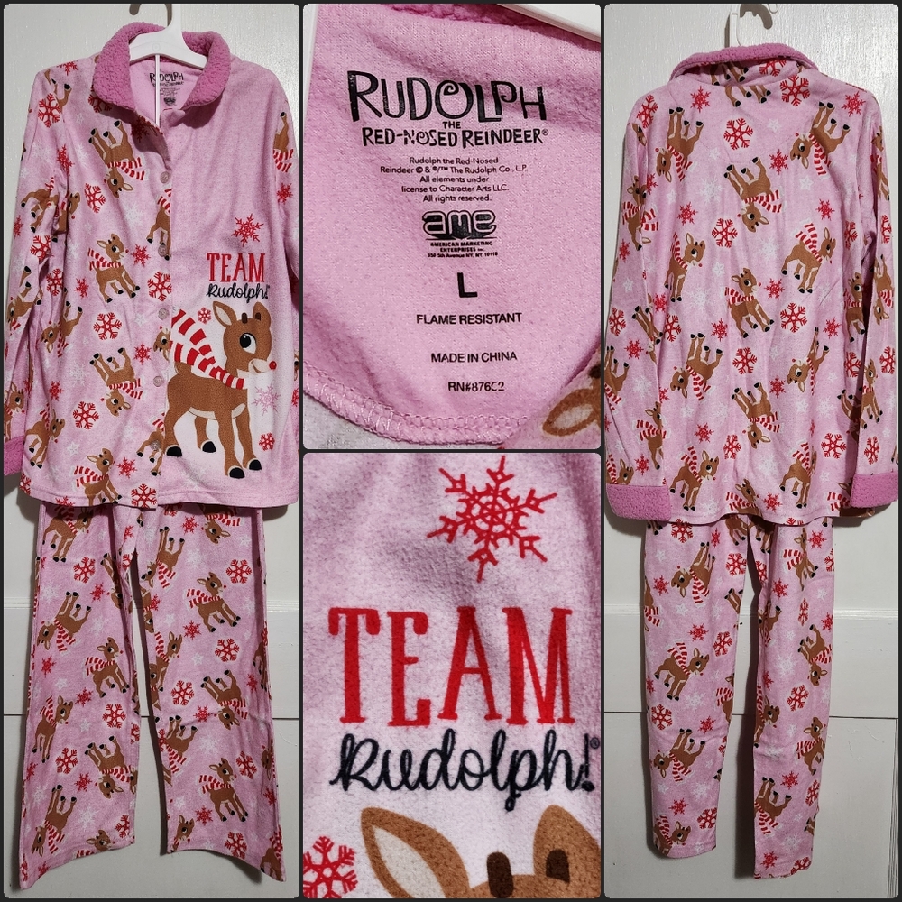 Kids Size Large Rudolph The Red Nosed Reindeer Pajamas Set "Team Rudolph"